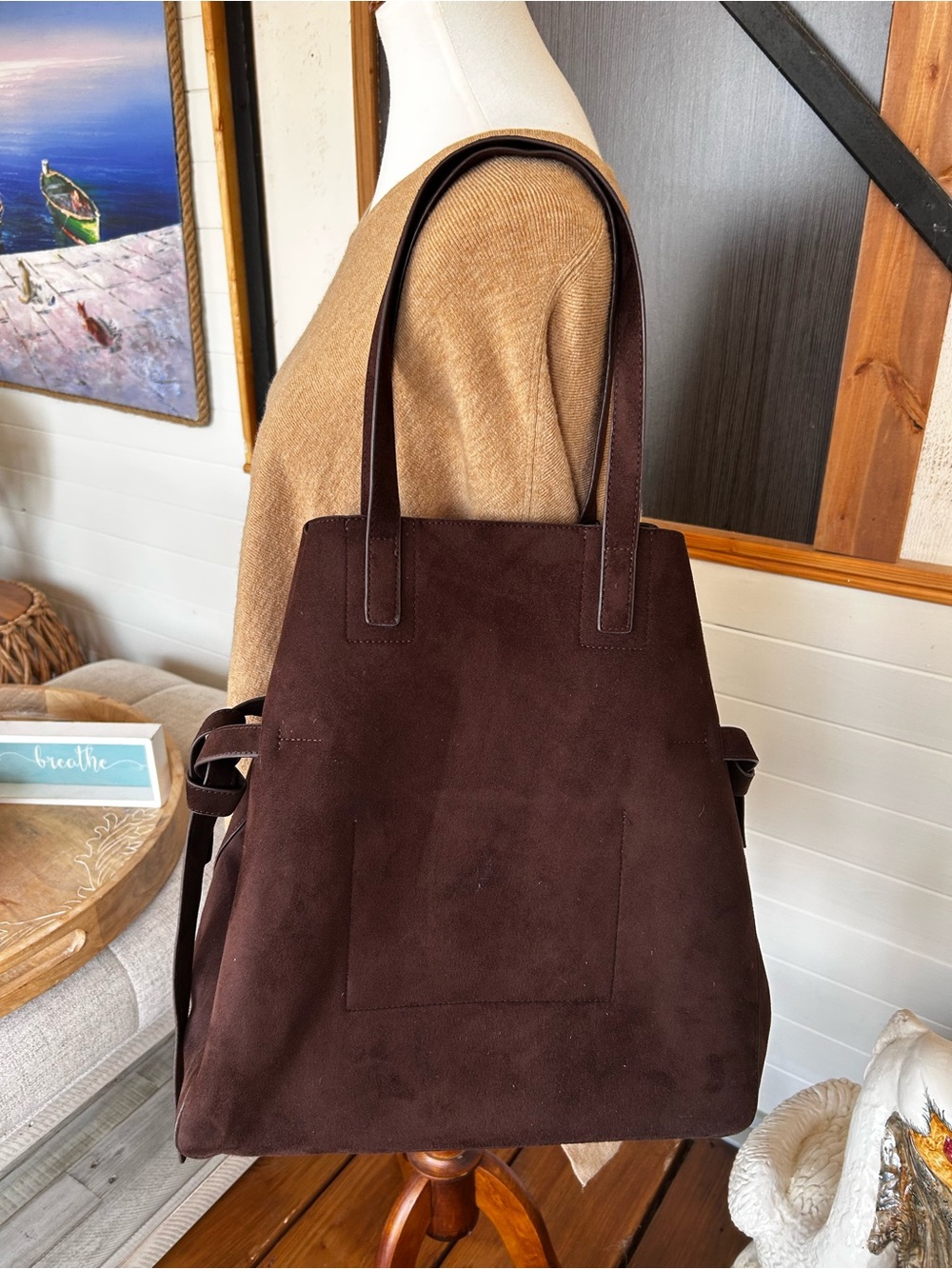Banana Republic Brown Faux Suede Tote Bag | Large Everyday Shoulder Bag